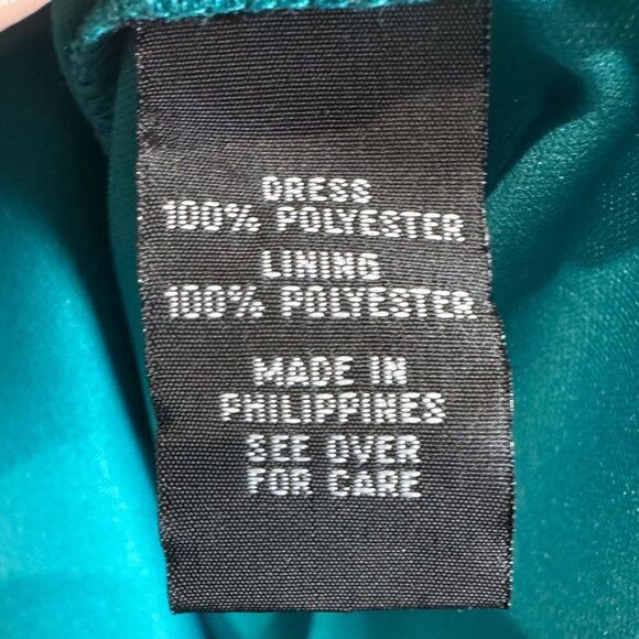 Teal green zipper front belted chiffon dress size small - Picture 5 of 6